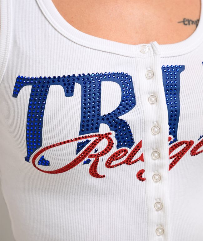 True Religion Ribbed White Button Up Crop Tank Top - thumbnail 3