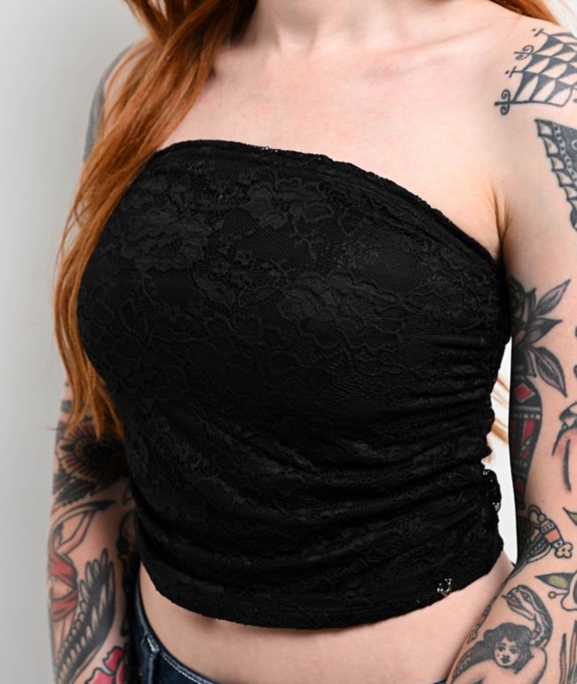 True Religion Ruched Black Lace Tube Top - thumbnail 3