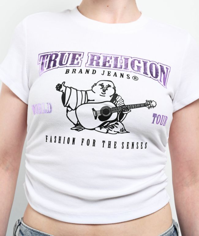 True Religion Ruched Metallic Logo White Crop T-Shirt - thumbnail 3
