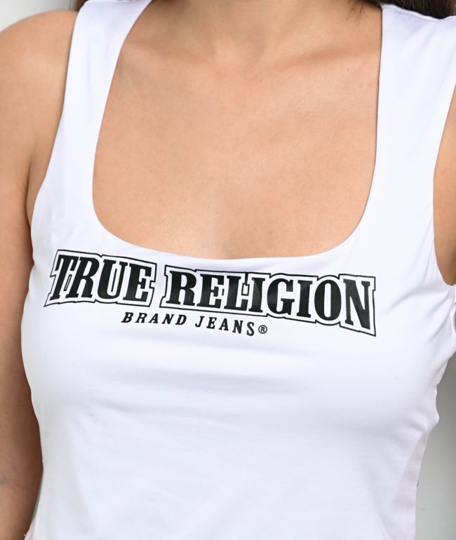 True Religion Square Neck White Crop Tank Top - thumbnail 3