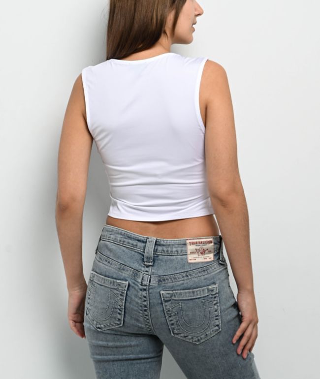 True Religion Square Neck White Crop Tank Top - thumbnail 2