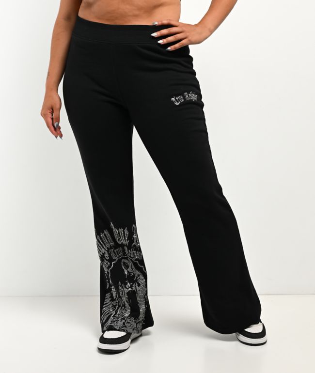True Religion Virgin Mary Black Mid Rise Bootcut Sweatpants - thumbnail 3