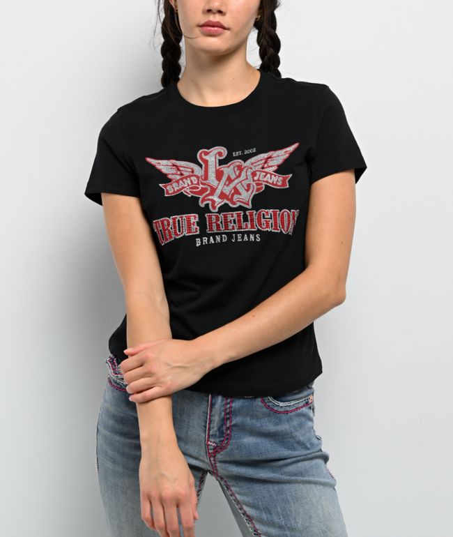 True Religion Wing Crystal Black Crop T-Shirt