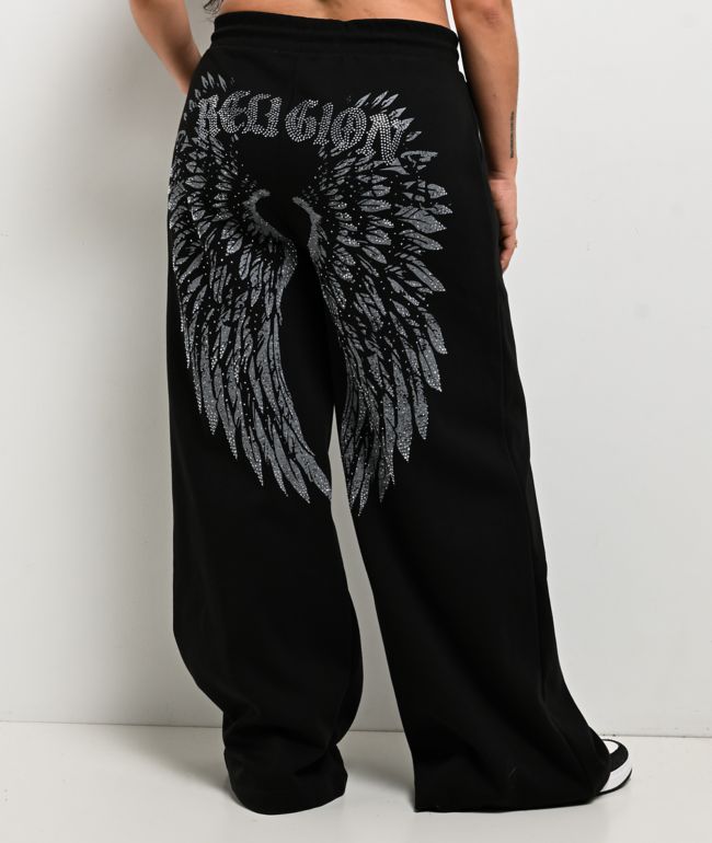True Religion Winged Crystal Black Baggy Sweatpants - thumbnail 3