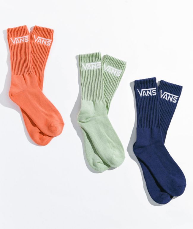 Vans Kids' Classic Navy, Green, & Orange 3 Pack Crew Socks