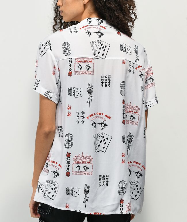 Vitriol Caedia Allover Anime Print White Short Sleeve Button Up Shirt - thumbnail 2