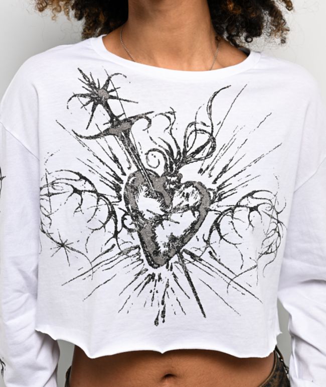 Vitriol Cyber Angst White Long Sleeve Crop T-Shirt - thumbnail 3