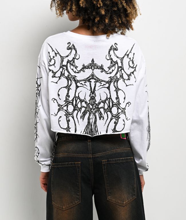 Vitriol Cyber Angst White Long Sleeve Crop T-Shirt - thumbnail 2