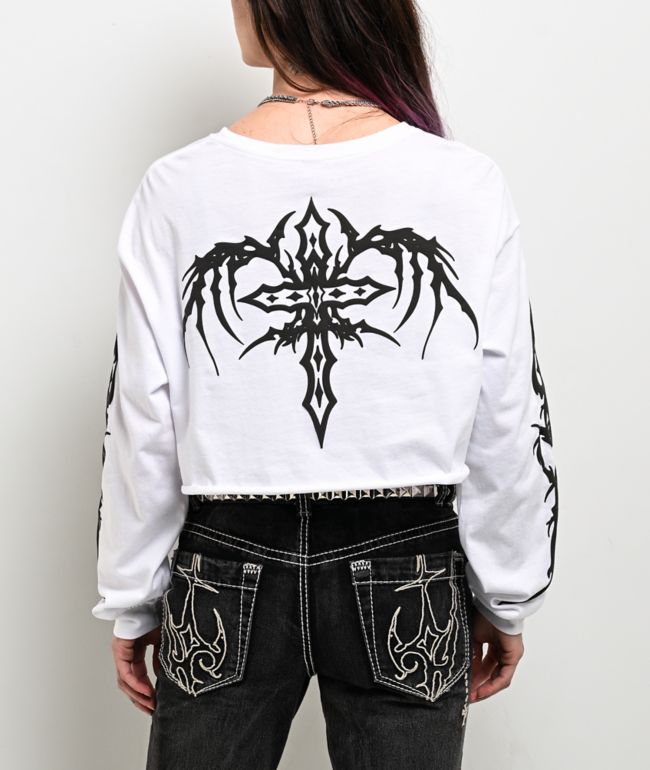 Vitriol Cyber Chrome White Long Sleeve Crop T-Shirt - thumbnail 2