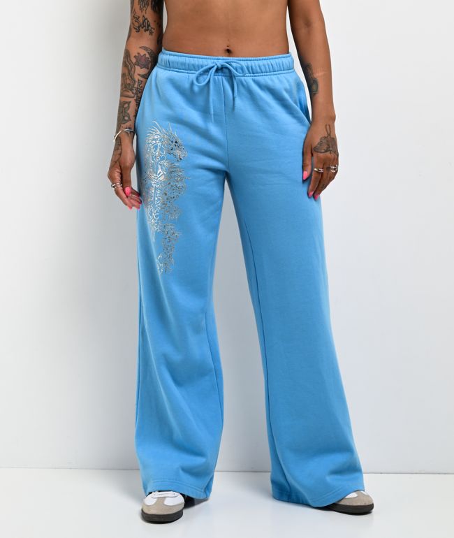 Vitriol Cyber Dragon Blue Wide Leg Sweatpants