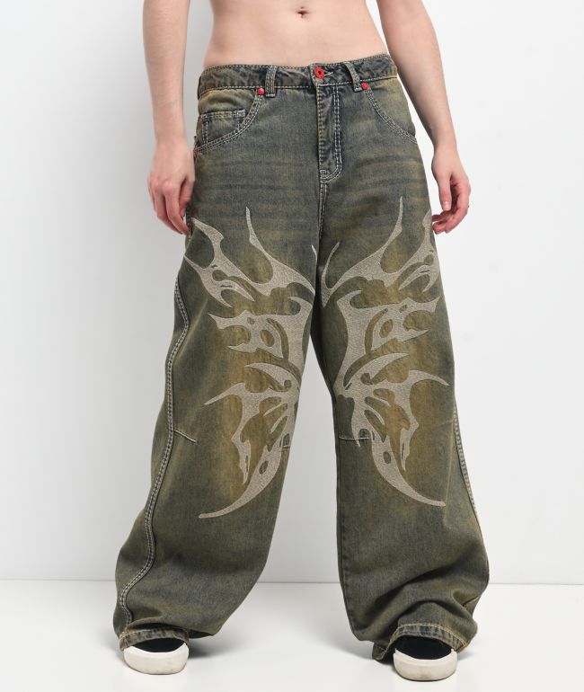 Vitriol Cyberfly Verona Petrol Wash Wide Leg Jeans