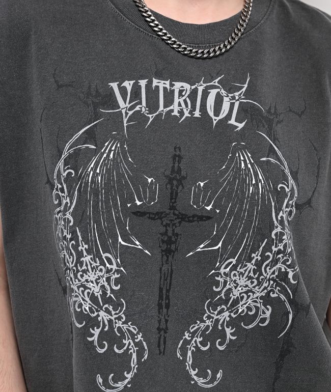Vitriol Excalibur Grey Wash Crop Tank Top - thumbnail 3
