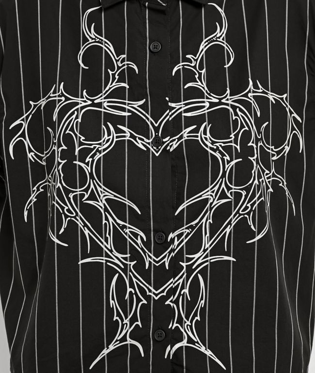 Vitriol Fallon Laced Grey Pinstripe Crop Button Up Shirt - thumbnail 3