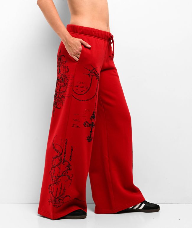 Vitriol Jessa Red Wide Leg Sweatpants - thumbnail 3