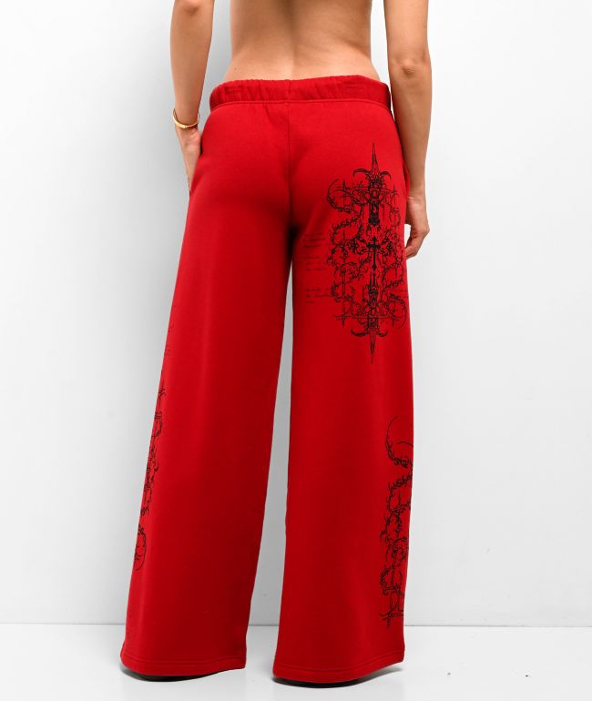 Vitriol Jessa Red Wide Leg Sweatpants - thumbnail 2