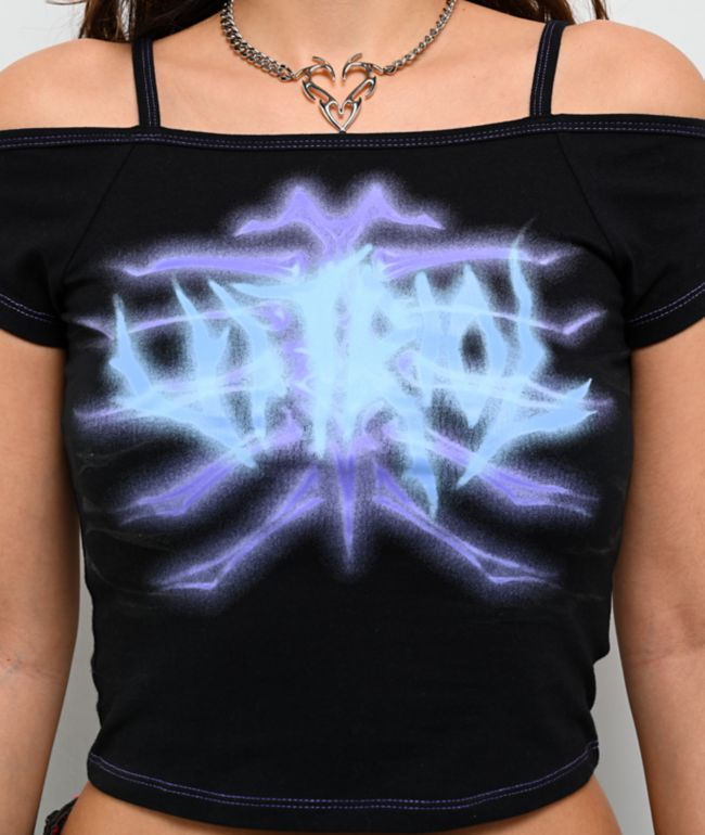 Vitriol Keeli Skeleton Off Shoulder Black Crop Top - thumbnail 3
