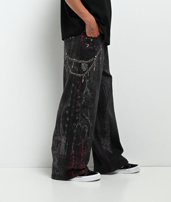 Vitriol Kids Void Optical Printed Black Ultra Wide Jeans - thumbnail 3