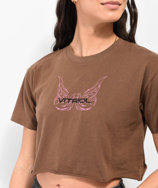Vitriol Kiki Brown Crop T-Shirt - thumbnail 3