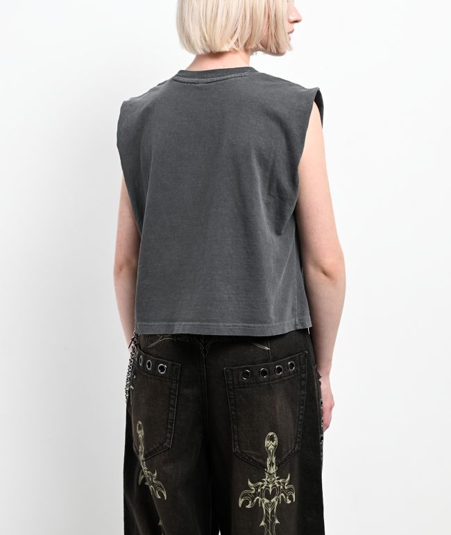 Vitriol Layered AF Grey Wash Crop Tank Top - thumbnail 2