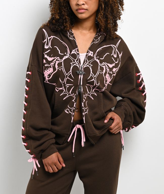 Vitriol Lenexa Lacing Brown & Pink Body Bag Zip Hoodie