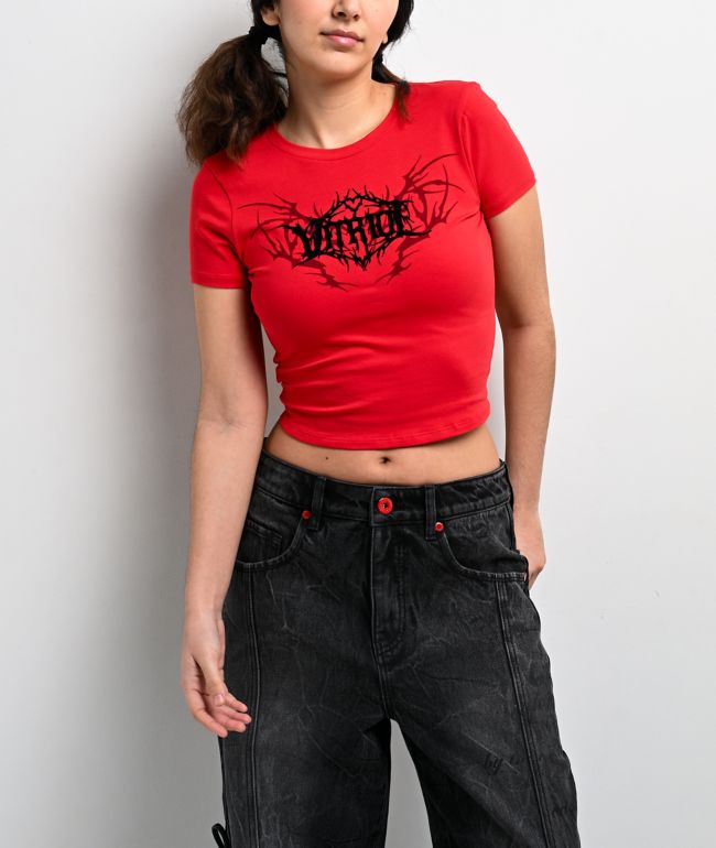Vitriol Lilah Red Mesh Crop T-Shirt - thumbnail 2