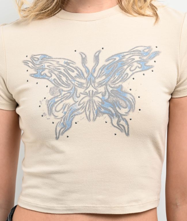 Vitriol Lorena Buckle Back Beige Crop T-Shirt - thumbnail 3