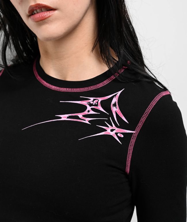 Vitriol Lottie Black Long Sleeve Crop T-Shirt - thumbnail 3