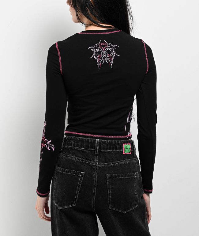 Vitriol Lottie Black Long Sleeve Crop T-Shirt - thumbnail 2