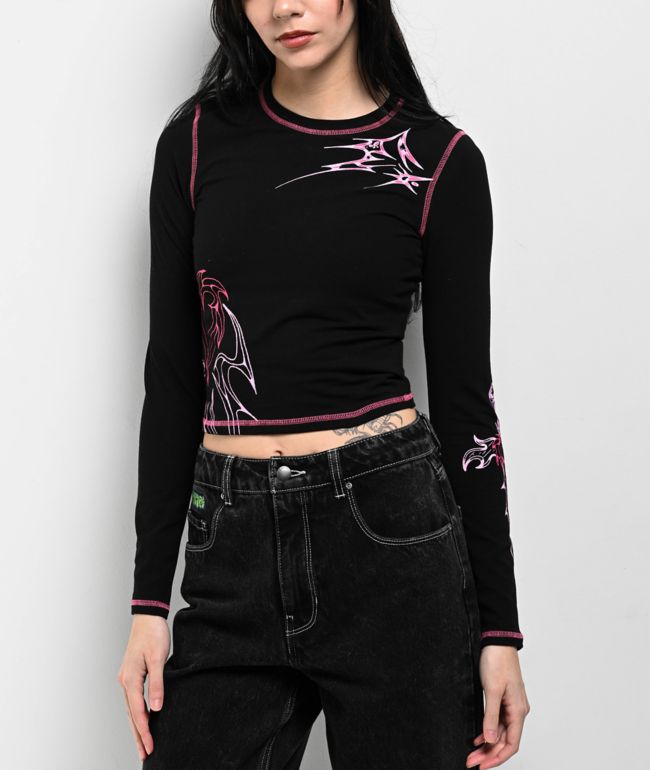 Vitriol Lottie Black Long Sleeve Crop T-Shirt