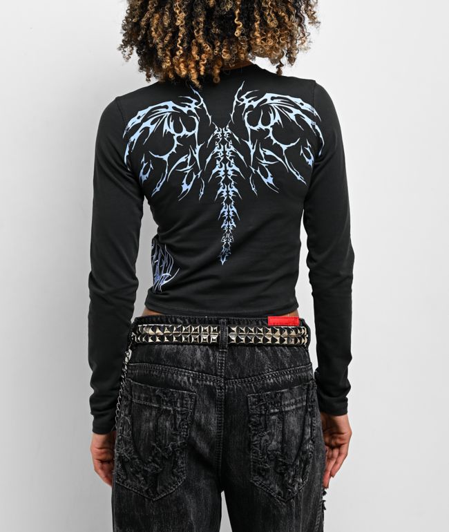 Vitriol Lottie Vertebrate Charcoal Long Sleeve Crop T-Shirt