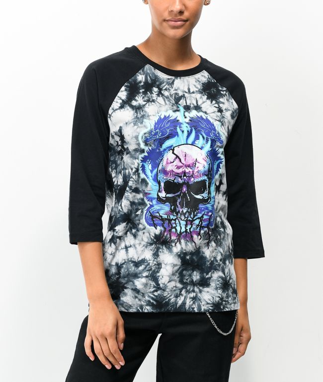 Vitriol Nolie Grey Tie Dye Long Sleeve Baseball T-Shirt