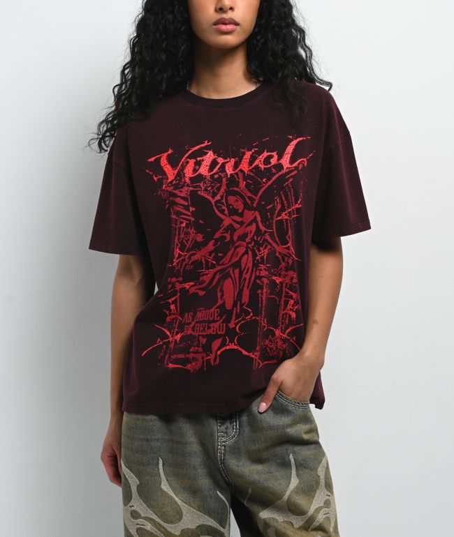 Vitriol Rae Dark Red Wash Oversized T-Shirt