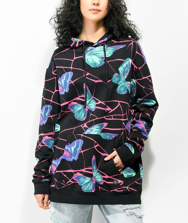Vitriol Raye Butterfly Print Black Hoodie