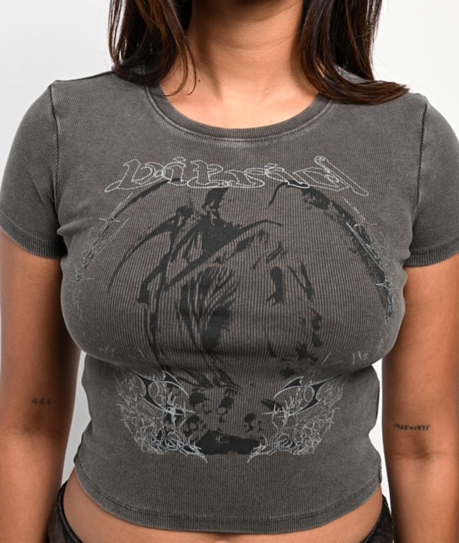 Vitriol Reina Dark Grey Crop T-Shirt - thumbnail 3