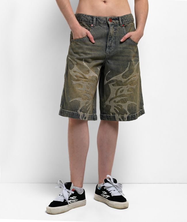 Vitriol Rowenna Butterfly Blue Wash Denim Shorts