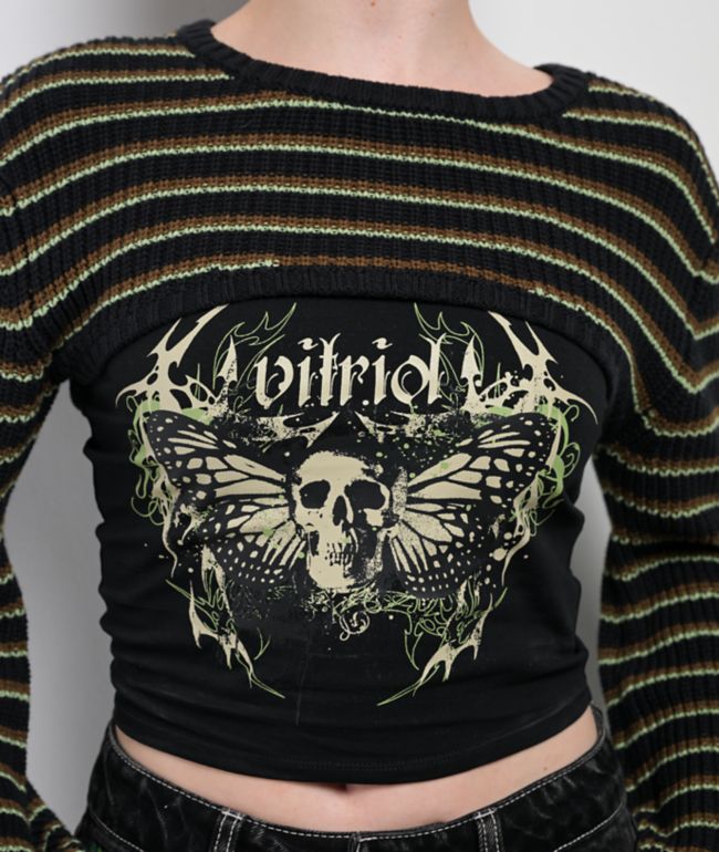 Vitriol Scarlet Black Shrug Crop Tank Top Set - thumbnail 3