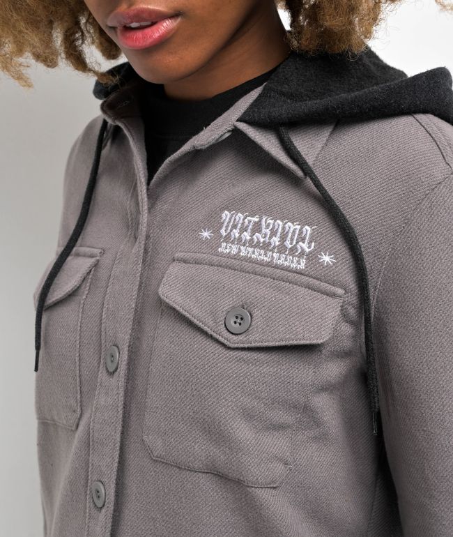 Vitriol Sterling Grey Hooded Woven Long Sleeve Shirt - thumbnail 3