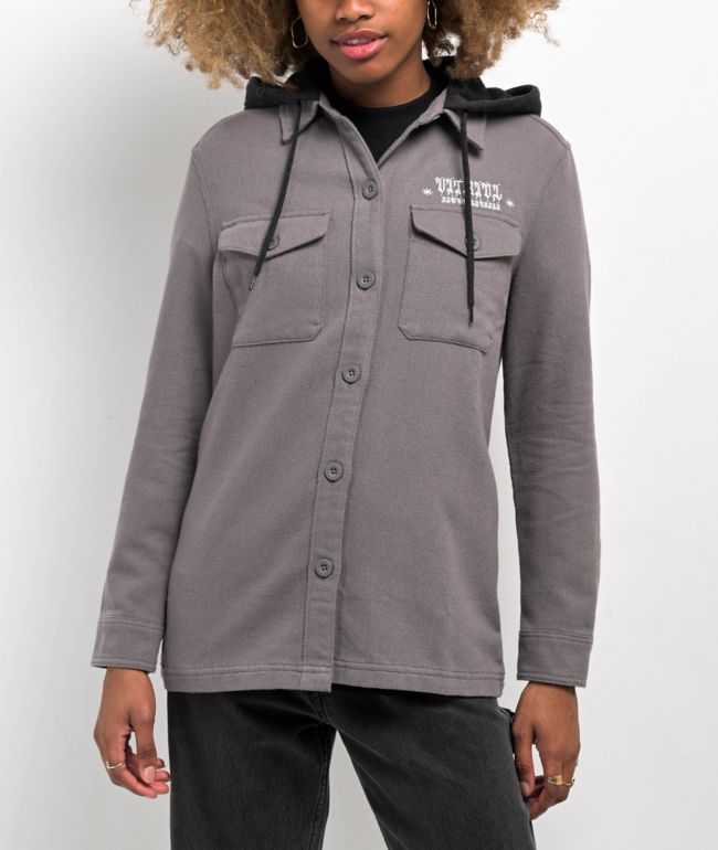 Vitriol Sterling Grey Hooded Woven Long Sleeve Shirt - thumbnail 2