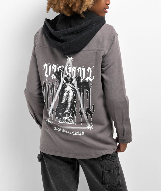 Vitriol Sterling Grey Hooded Woven Long Sleeve Shirt