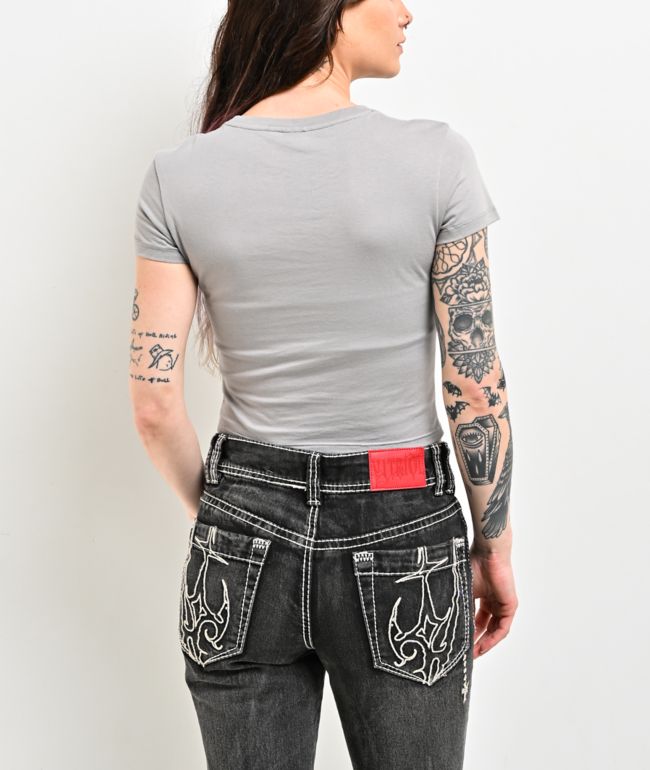 Vitriol Through The Flames Grey Crop T-Shirt - thumbnail 2