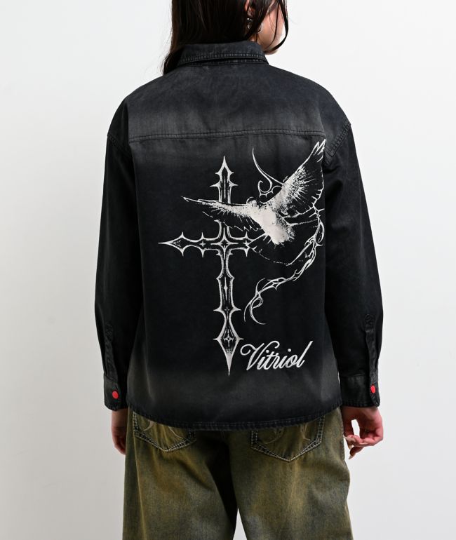 Vitriol Unravel Black Wash Woven Long Sleeve Button Up Shirt