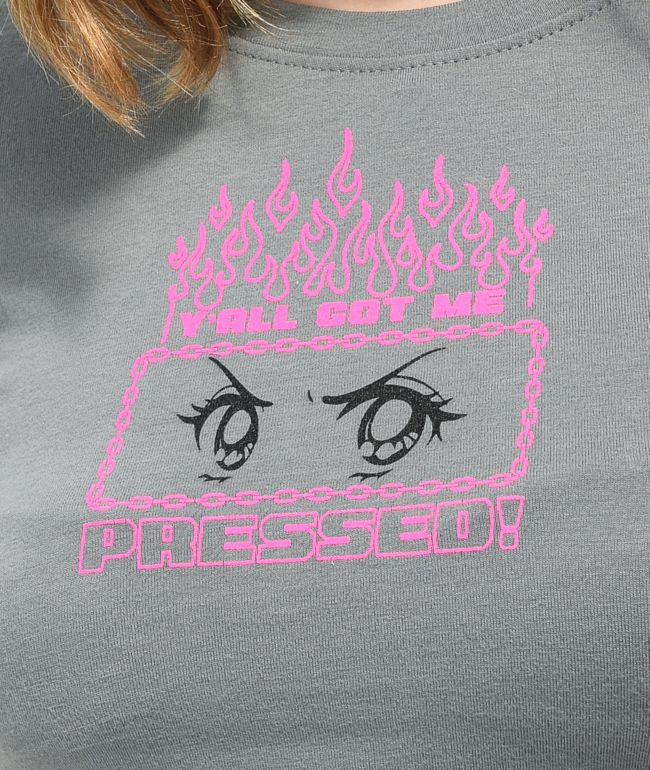 Vitriol Verity Anime Grey Crop T-Shirt - thumbnail 3