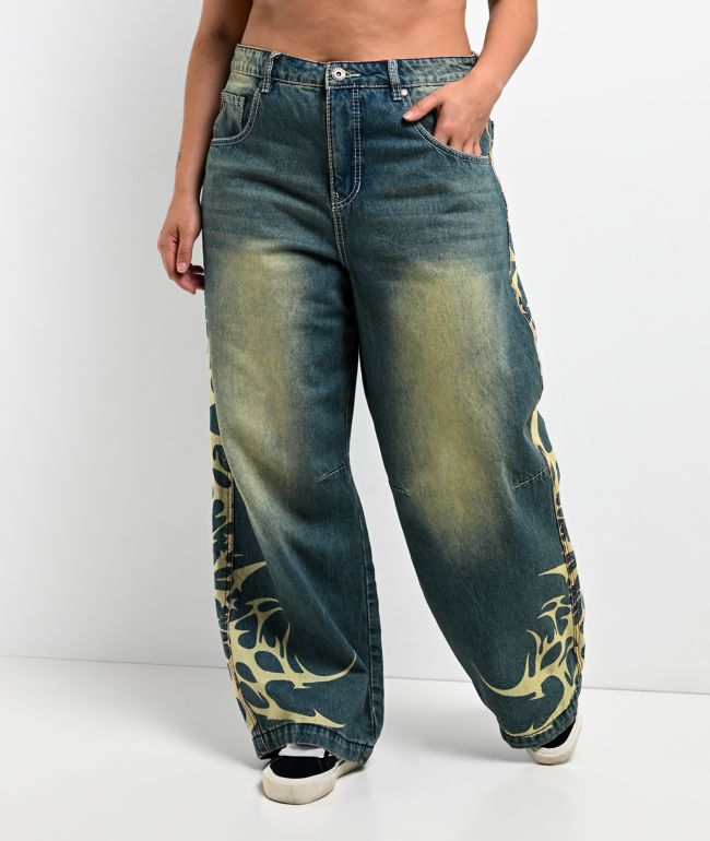 Vitriol Verona Bitten Blue Wash Wide Leg Jeans - thumbnail 3