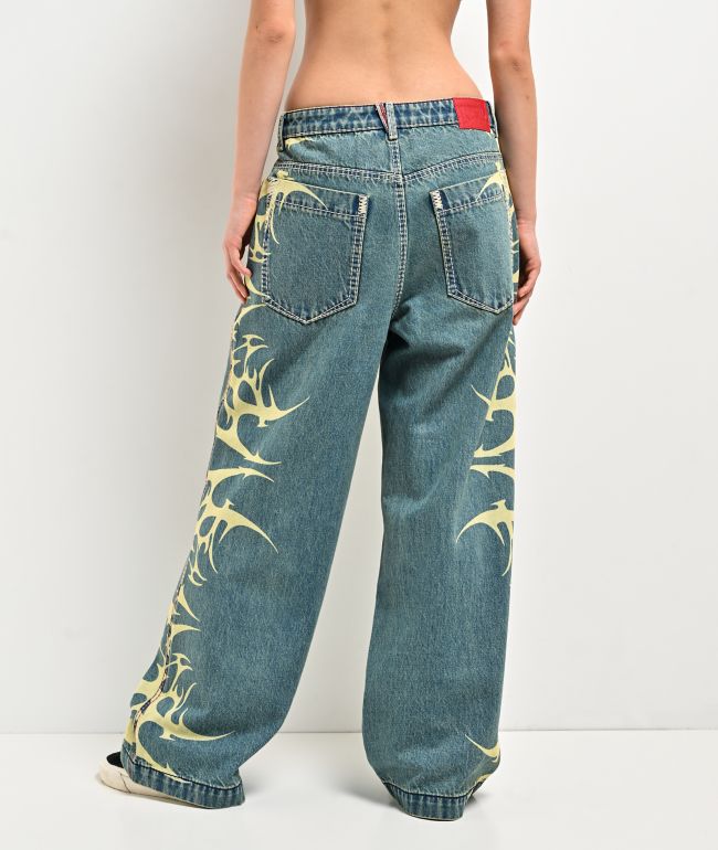 Vitriol Verona Bitten Blue Wash Wide Leg Jeans - thumbnail 2