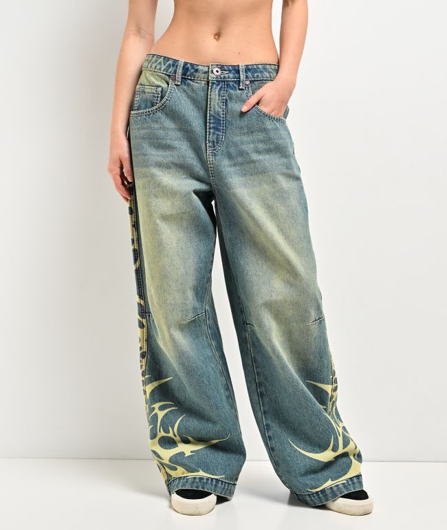 Vitriol Verona Bitten Blue Wash Wide Leg Jeans