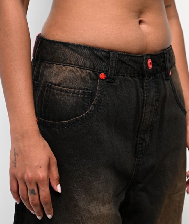 Vitriol Verona Goth Black Wash Low Rise Jeans - thumbnail 3
