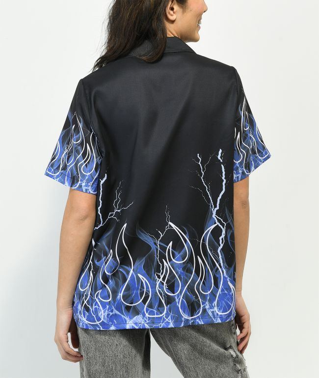 Vitriol Ziggy Anime Flame Black Short Sleeve Button Up Shirt - thumbnail 2