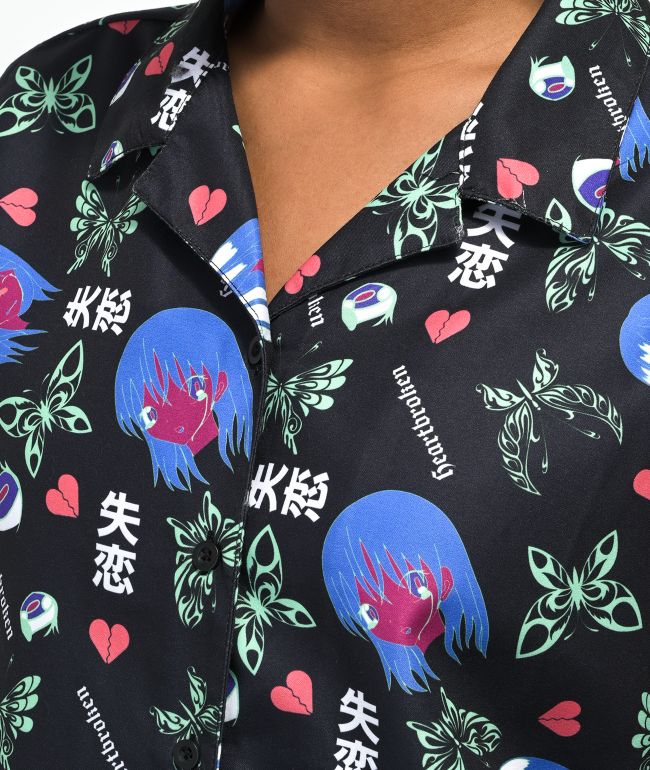 Vitriol Ziggy Anime Print Black Short Sleeve Button Up Shirt - thumbnail 3