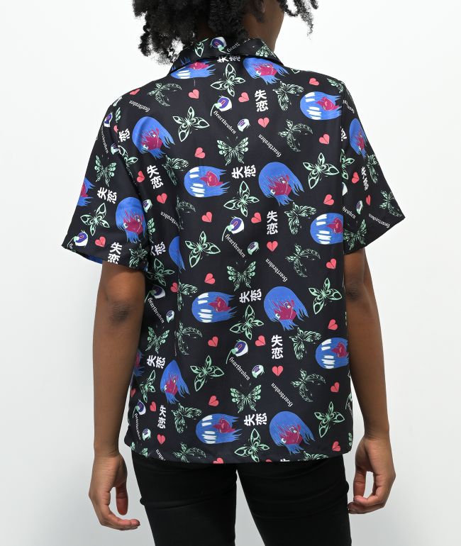 Vitriol Ziggy Anime Print Black Short Sleeve Button Up Shirt - thumbnail 2