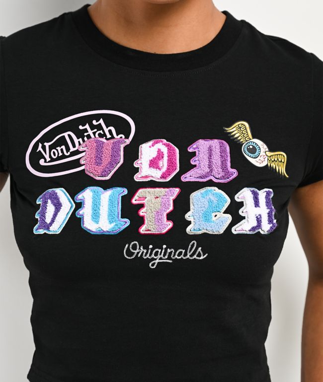 Von Dutch Chenille Black Crop T-Shirt - thumbnail 3